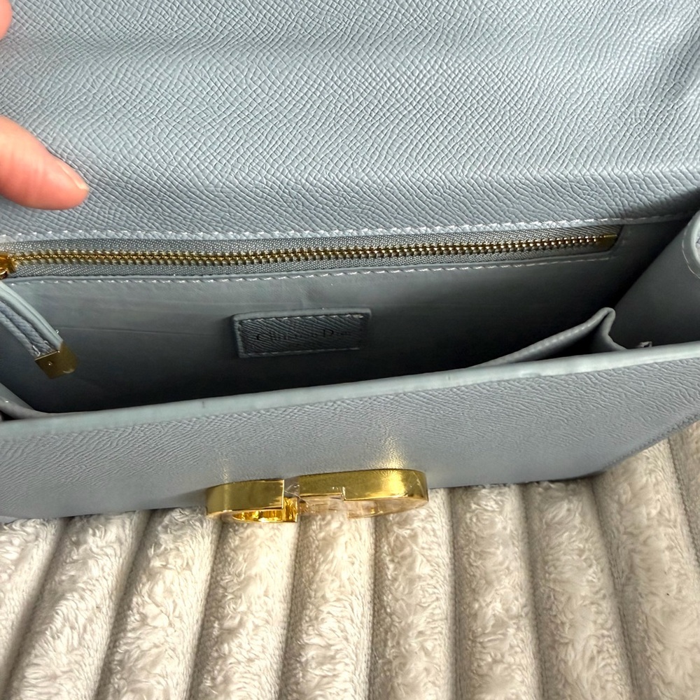 Light Blue Structured Crossbody Bag with Gold Hardware - Picture 3 of 6